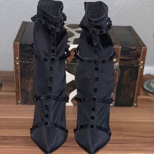 Black Silk Rivets Heels